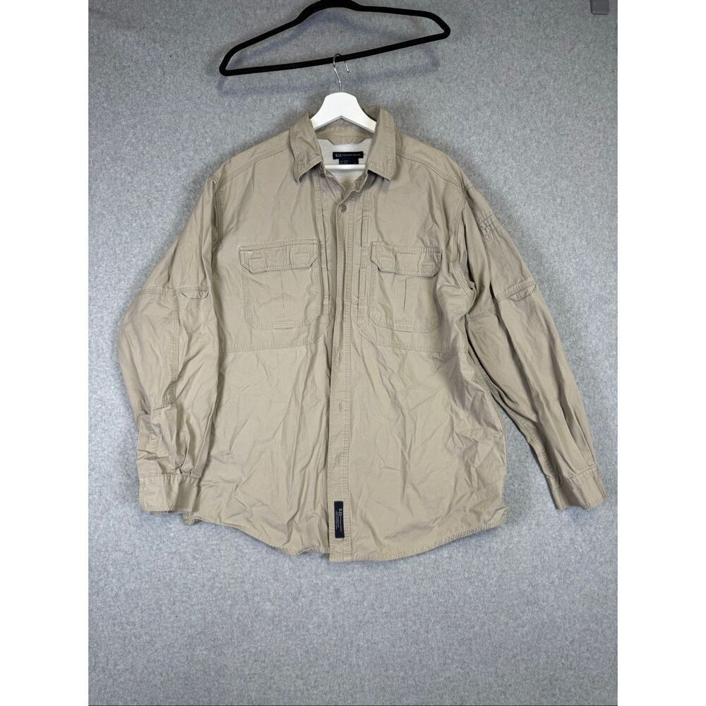 Vintage 5.11 Tactical Series Men's Size Large Tan Long Sleeve Button Down Shirt